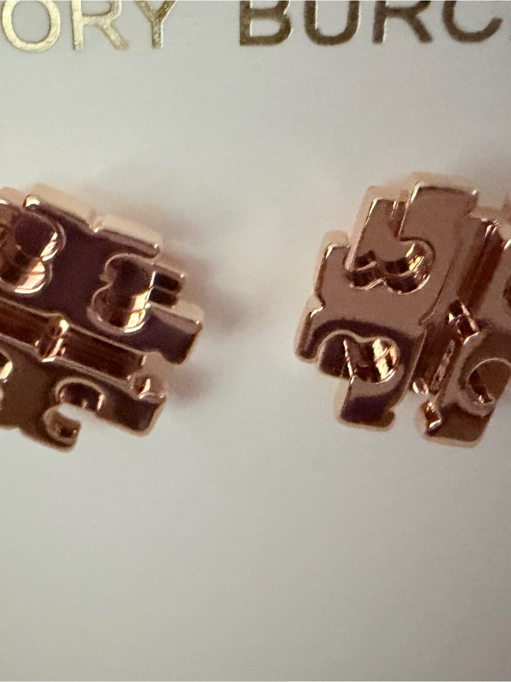 Tory Burch Rose Gold Double-T Logo Stud Earrings - Picture 6 of 7